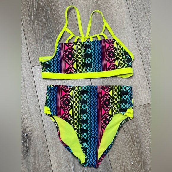 Justice Girl Bikini Top & Bottom Seimsuit Neon Set Size 10 - Picture 11 of 16